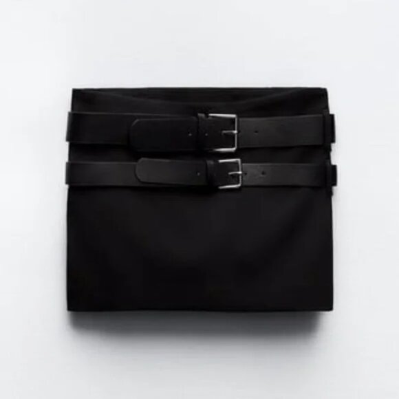 NWT Zara Black Mini Skirt with Double Belts, Size Large - Picture 6 of 8